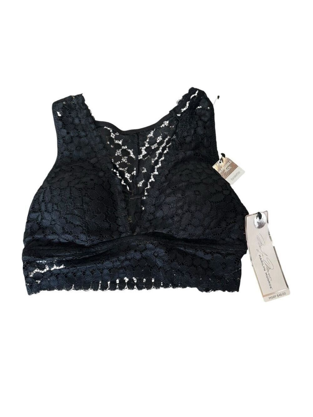Marilyn Monroe Black Lace Pullover Bralette With Removable Pads Size Small